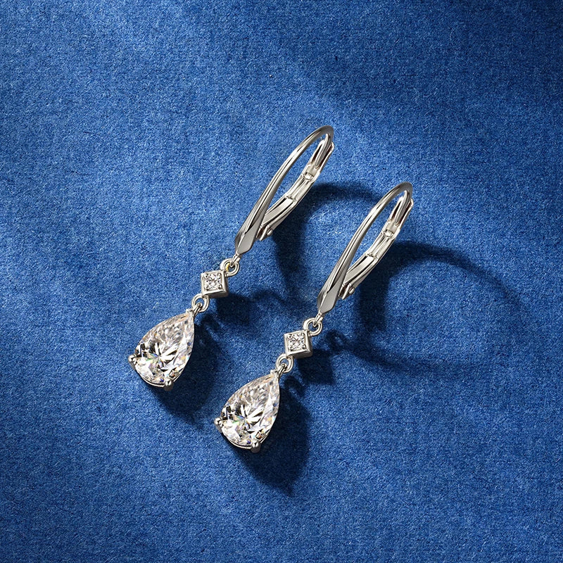 Pear Cut Moissanite Teardrop Dangle Earrings | 1ct D Color VVS1 | 925 Sterling Silver | Diamonds Grace