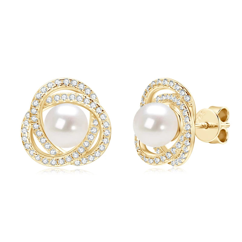 6.5-7mm Vintage Freshwater Pearl Earrings | S925 Sterling Silver | Diamonds Grace