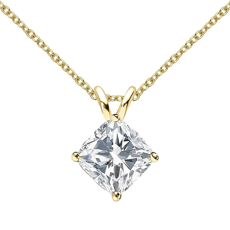GRA Certified 1ct Cushion Cut Moissanite Pendant Necklace | 925 Sterling Silver | Diamonds Grace