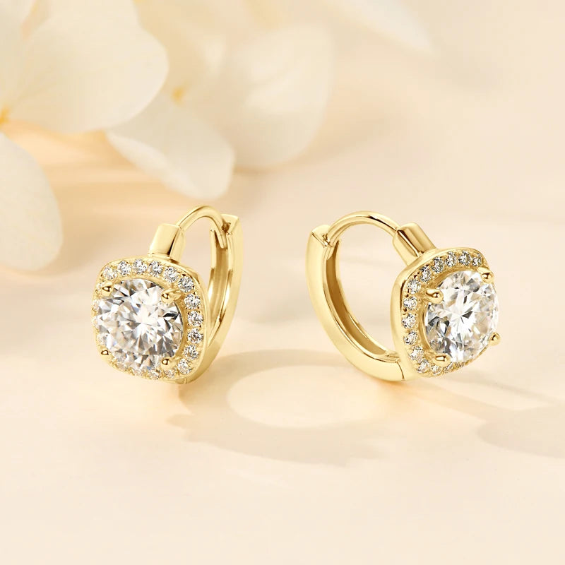 Moissanite Halo Hoop Earrings | 925 Sterling Silver | Diamonds Grace