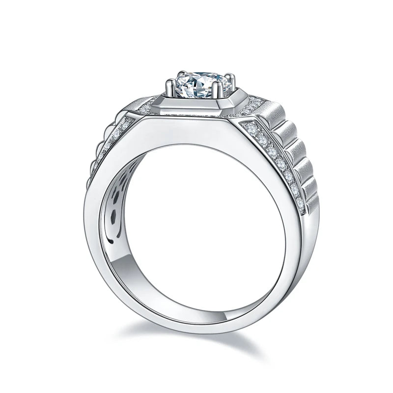 1CT Round Moissanite Men's Wedding Ring | VVS 925 Sterling Silver | Diamonds Grace