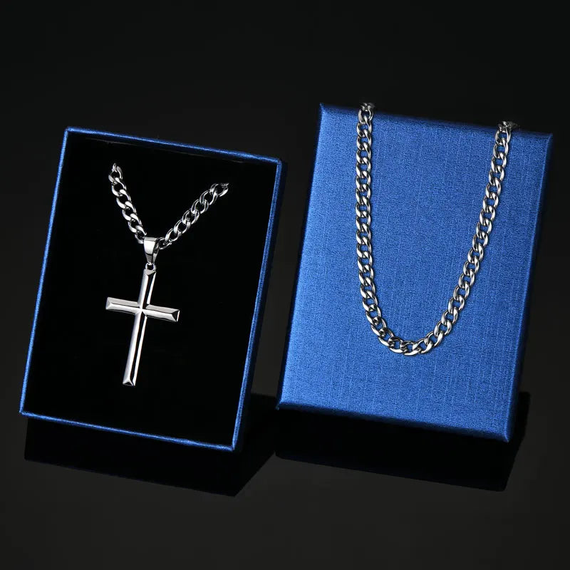 Cross Pendant Necklace for Men | 925 Sterling Silver | 18K White Gold Plated | Diamonds Grace