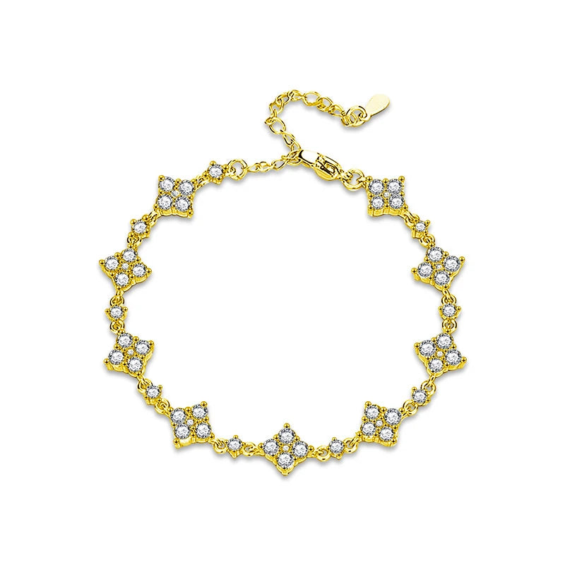 Four Leaf Clover Moissanite Bracelet | 925 Silver Adjustable | Diamonds Grace
