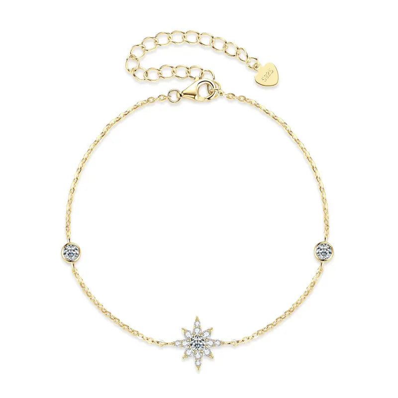 Moissanite Star Bracelet in 14K gold-plated 925 sterling silver with pavé-set moissanite stars in celestial design