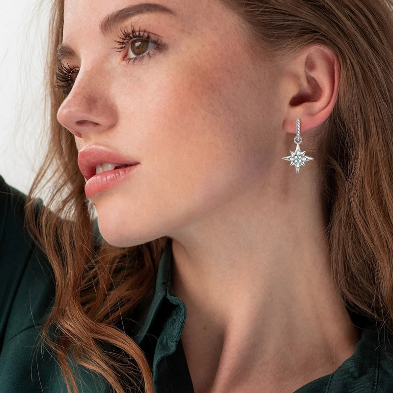 Moissanite Huggie Hoop Star Drop Earrings | D Color, 925 Sterling Silver | Diamonds Grace