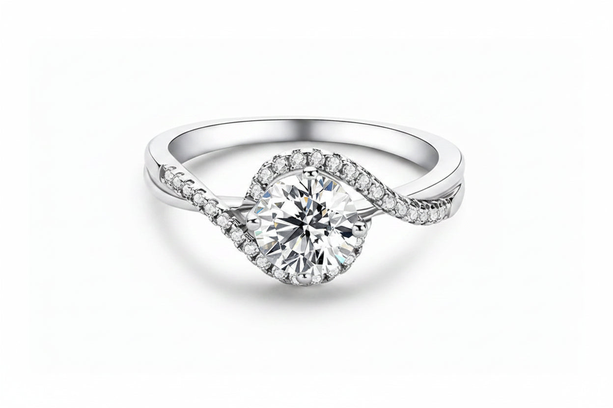 925 Sterling Silver Moissanite Engagement Ring | 1ct Round Brilliant Cut | Diamonds Grace