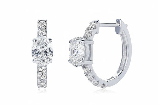 1ct Oval Moissanite Huggie Hoop Earrings | 925 Sterling Silver | Diamonds Grace