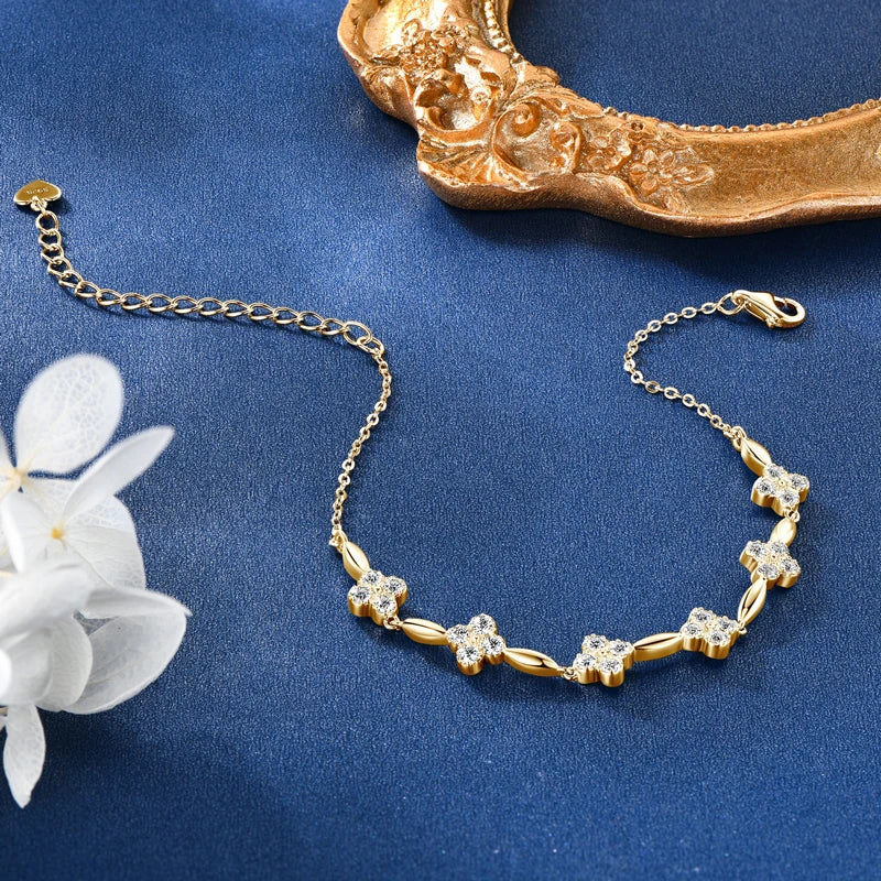 Moissanite Flower Bracelet | 14K Gold Plated 925 Sterling Silver | Diamonds Grace
