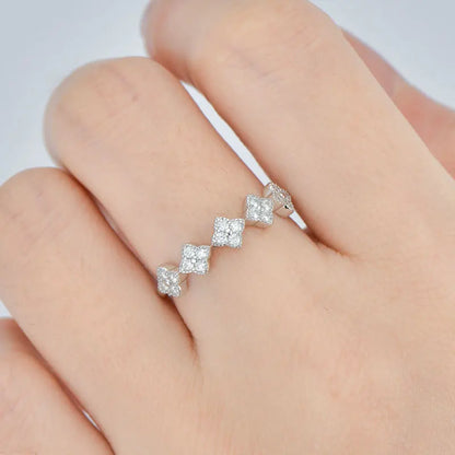 Moissanite Four Leaf Clover Stackable Ring | 925 Sterling Silver | Diamonds Grace