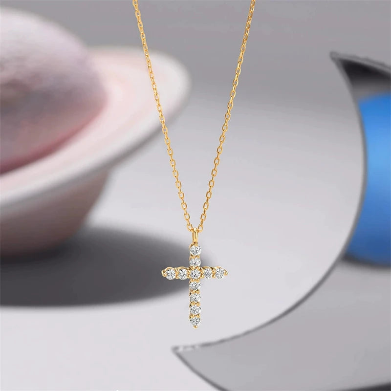 Cubic Zirconia Cross Necklace | S925 Sterling Silver | Rhodium Plated | Diamonds Grace