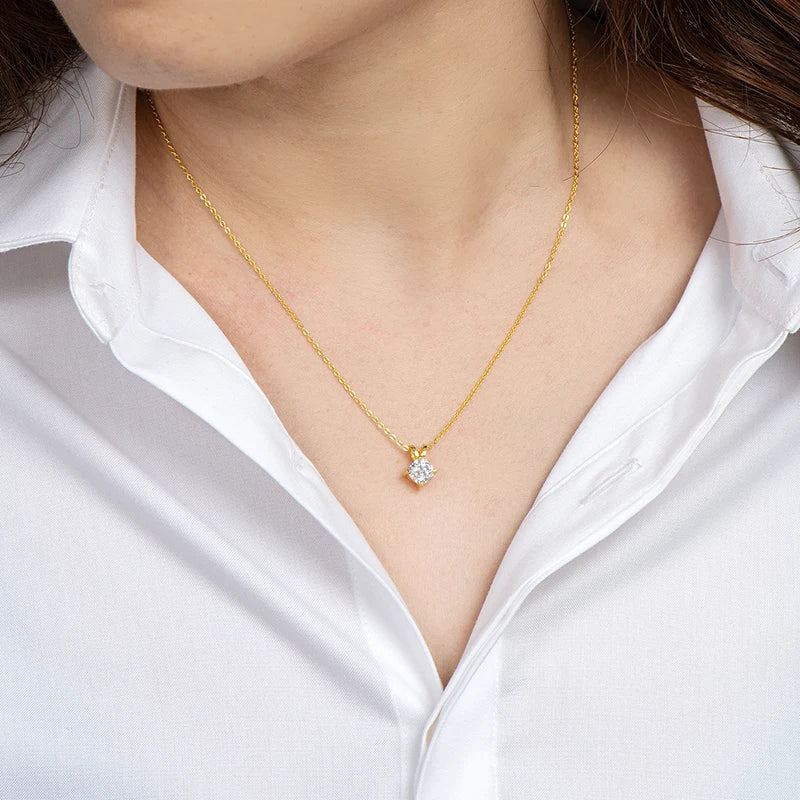 GRA Certified 1ct Cushion Cut Moissanite Pendant Necklace | 925 Sterling Silver | Diamonds Grace