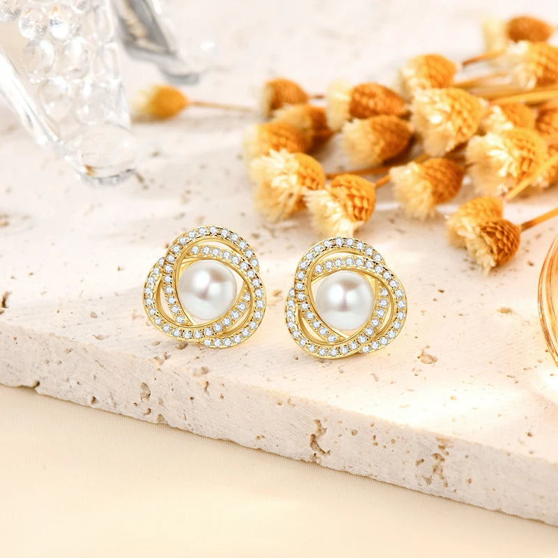 6.5-7mm Vintage Freshwater Pearl Earrings | S925 Sterling Silver | Diamonds Grace