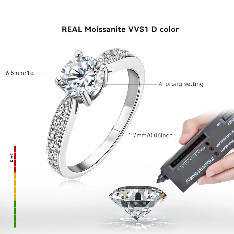 Round Moissanite Engagement Ring 1ct D Color | 925 Silver | Diamonds Grace