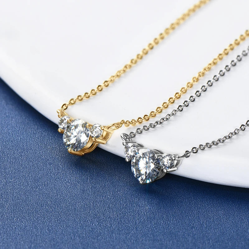 Moissanite 3-Stone Pendant Necklace | 1ct Round Brilliant | 925 Sterling Silver | GRA Certified | Diamonds Grace