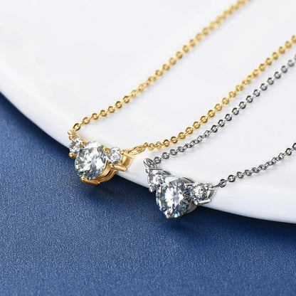 Moissanite 3-Stone Pendant Necklace | 1ct Round Brilliant | 925 Sterling Silver | GRA Certified | Diamonds Grace