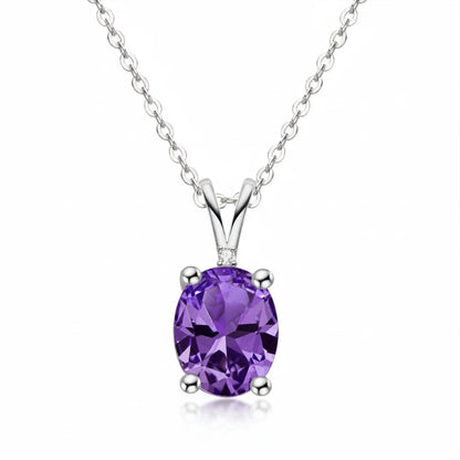 Oval Cut Amethyst Pendant Necklace | 925 Silver White Gold | Diamonds Grace