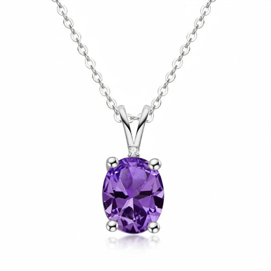 Oval Cut Amethyst Pendant Necklace | 925 Silver White Gold | Diamonds Grace