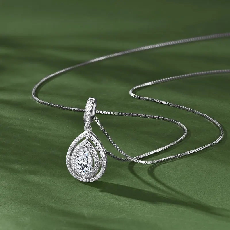 Pear Cut Moissanite Teardrop Pendant Necklace | 925 Sterling Silver | Diamonds Grace