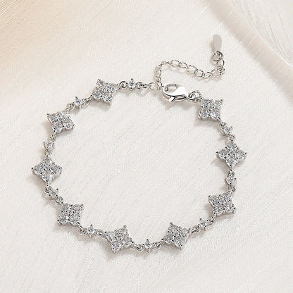 Four Leaf Clover Moissanite Bracelet | 925 Silver Adjustable | Diamonds Grace