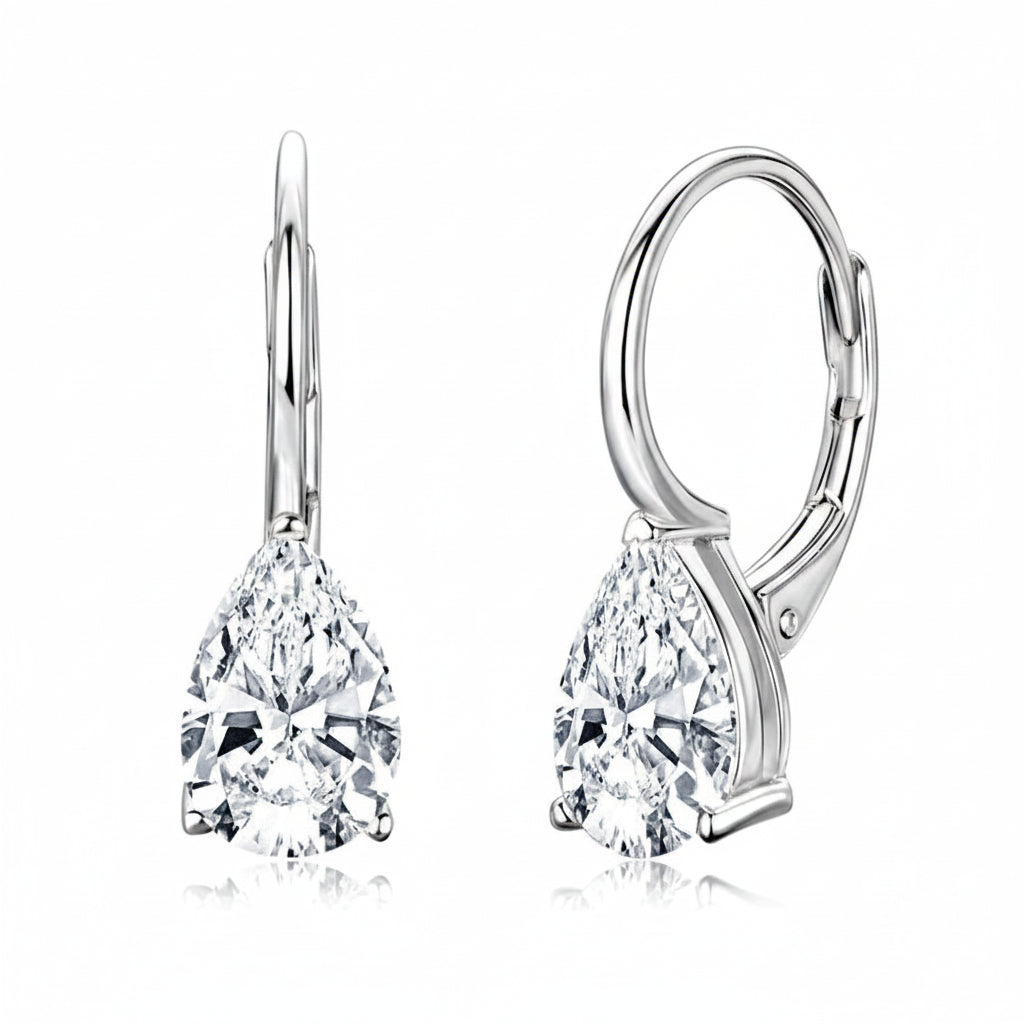 Pear Cut Moissanite Leverback Earrings 1.5ct | 925 Silver | Diamonds Grace