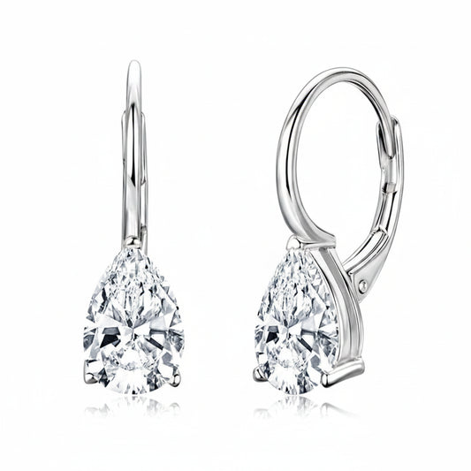 Pear Cut Moissanite Leverback Earrings 1.5ct | 925 Silver | Diamonds Grace