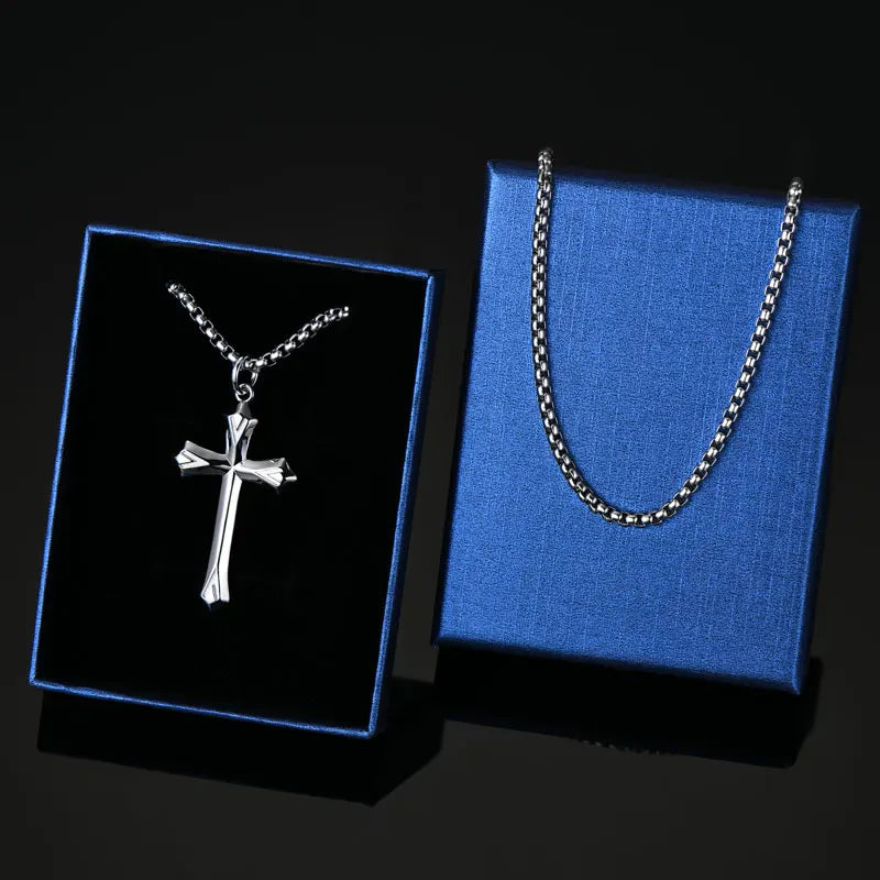 Matte Silver Gothic Cross Pendant Necklace | Baroque Crucifix | Unisex | Diamonds Grace