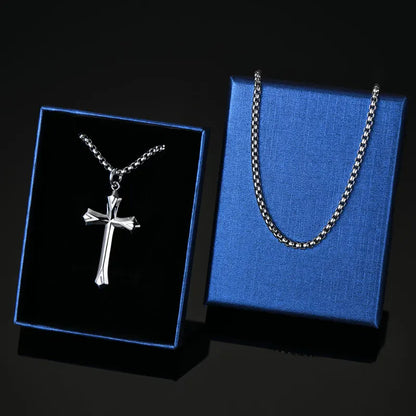 Matte Silver Gothic Cross Pendant Necklace | Baroque Crucifix | Unisex | Diamonds Grace