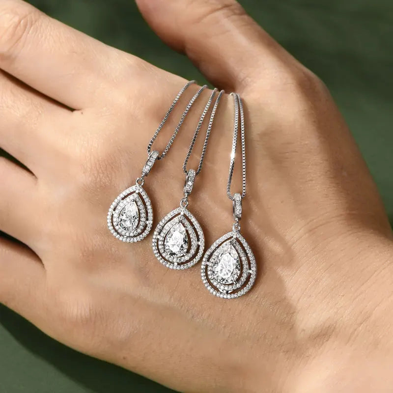 Pear Cut Moissanite Teardrop Pendant Necklace | 925 Sterling Silver | Diamonds Grace