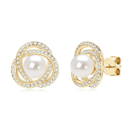 6.5-7mm Vintage Freshwater Pearl Earrings | S925 Sterling Silver | Diamonds Grace