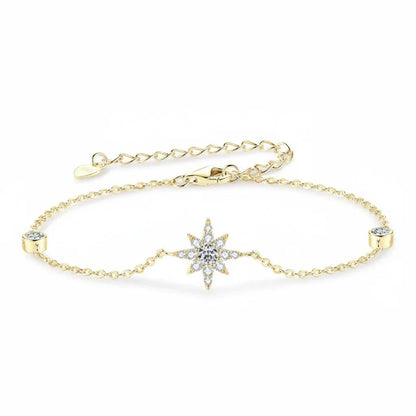 Moissanite Star Bracelet in 14K gold-plated 925 sterling silver with pavé-set celestial moissanite stars in white and yellow gold options
