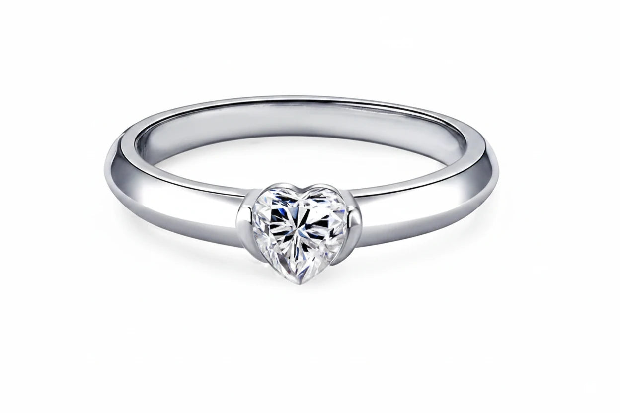 Heart Shaped Moissanite Solitaire Engagement Ring | 0.5ct 925 Sterling Silver | Diamonds Grace