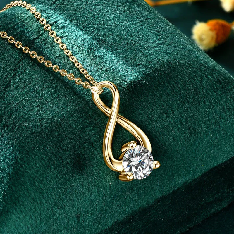 925 Sterling Silver Moissanite Infinity Pendant Necklace | 1ct Round Brilliant Cut | Diamonds Grace