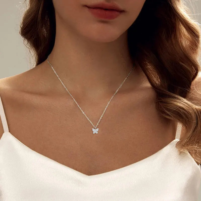 Moissanite Butterfly Pendant Necklace | 925 Sterling Silver D Color | Diamonds Grace