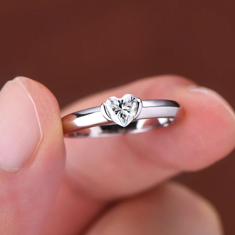 Heart Shaped Moissanite Solitaire Engagement Ring | 0.5ct 925 Sterling Silver | Diamonds Grace