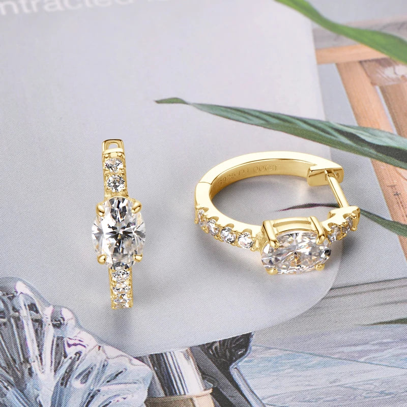 1ct Oval Moissanite Huggie Hoop Earrings | 925 Sterling Silver | Diamonds Grace