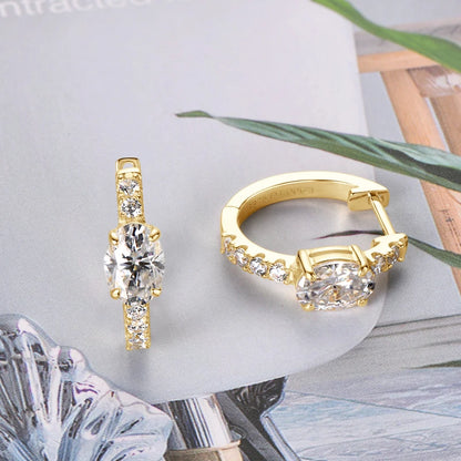 1ct Oval Moissanite Huggie Hoop Earrings | 925 Sterling Silver | Diamonds Grace