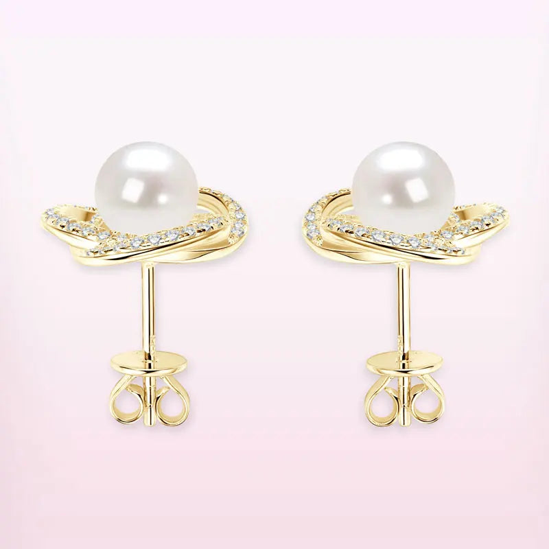 6.5-7mm Vintage Freshwater Pearl Earrings | S925 Sterling Silver | Diamonds Grace