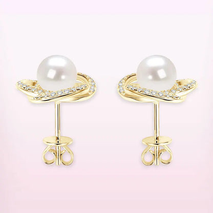 6.5-7mm Vintage Freshwater Pearl Earrings | S925 Sterling Silver | Diamonds Grace