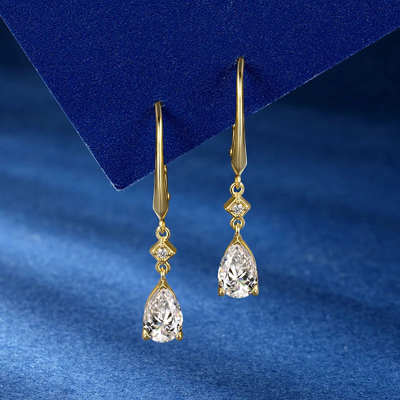 Pear Cut Moissanite Teardrop Dangle Earrings | 1ct D Color VVS1 | 925 Sterling Silver | Diamonds Grace