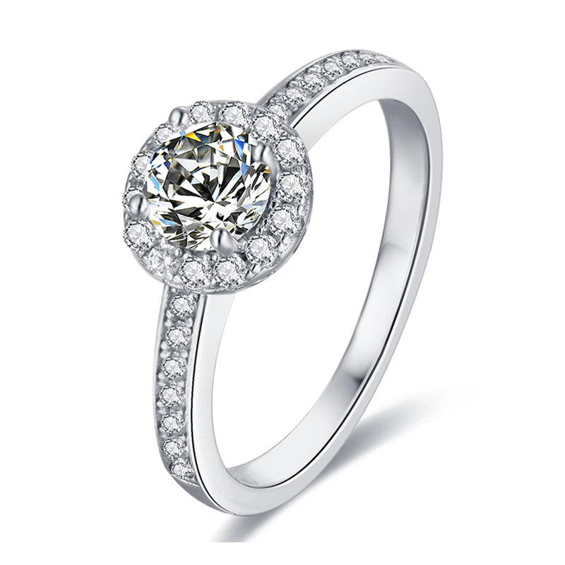 0.5CT Moissanite Halo Engagement Ring | 5mm | S925 Sterling Silver | Diamonds Grace