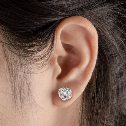 Moissanite Rose Flower Stud Earrings | 925 Sterling Silver VVS | Diamonds Grace