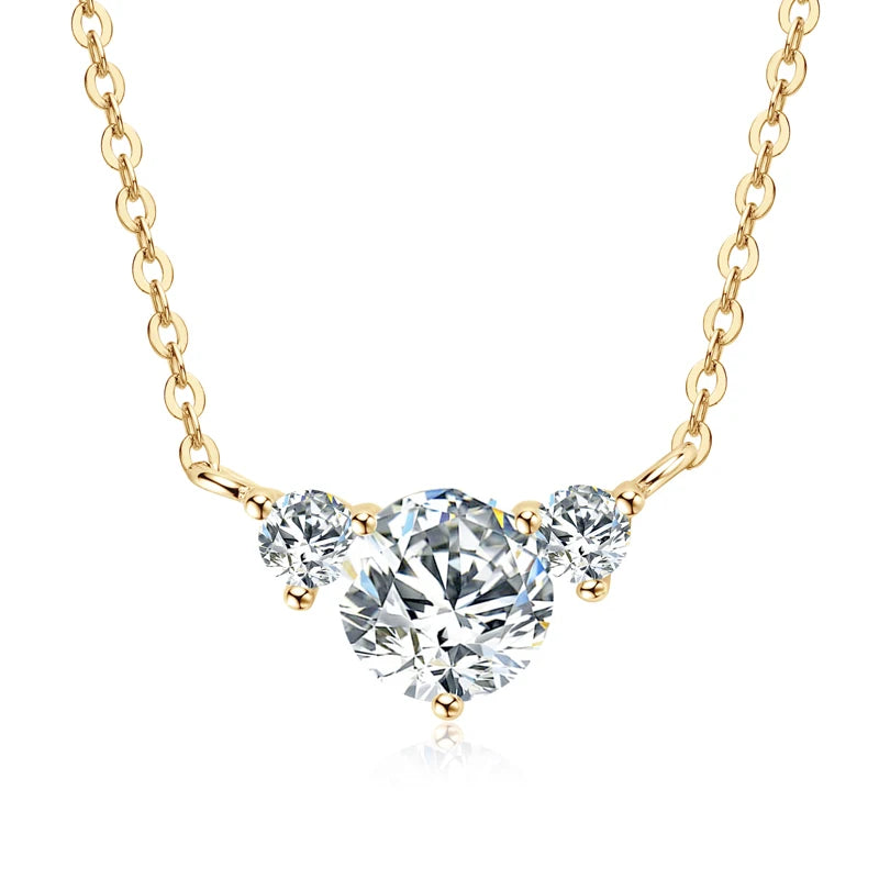 Moissanite 3-Stone Pendant Necklace | 1ct Round Brilliant | 925 Sterling Silver | GRA Certified | Diamonds Grace