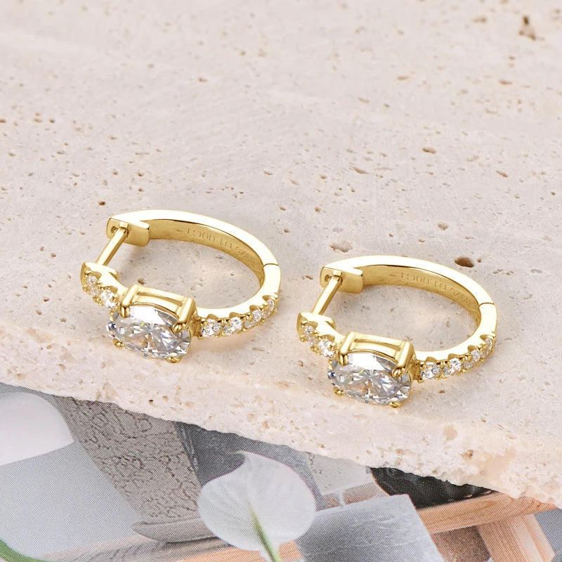 1ct Oval Moissanite Huggie Hoop Earrings | 925 Sterling Silver | Diamonds Grace
