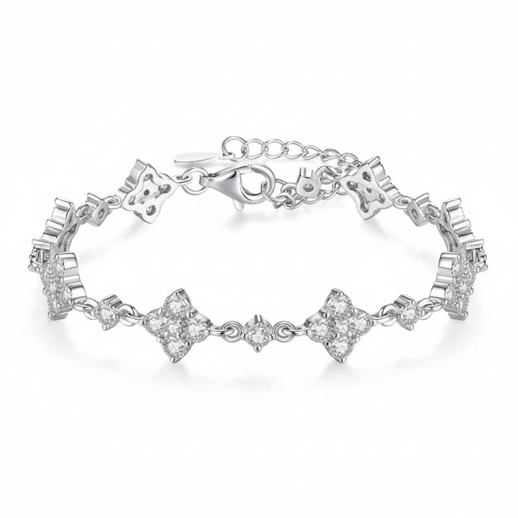 Four Leaf Clover Moissanite Bracelet | 925 Silver Adjustable | Diamonds Grace