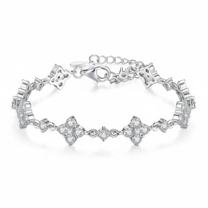 Four Leaf Clover Moissanite Bracelet | 925 Silver Adjustable | Diamonds Grace