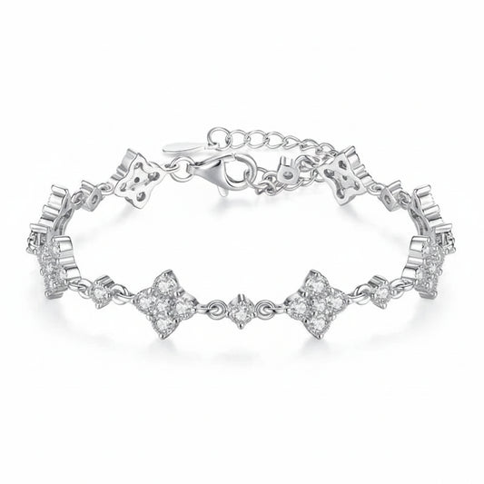 Four Leaf Clover Moissanite Bracelet | 925 Silver Adjustable | Diamonds Grace