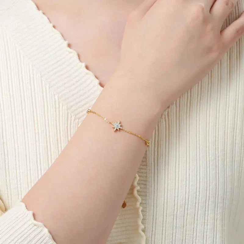 Moissanite Star Bracelet in 14K gold-plated 925 sterling silver with pavé-set moissanite stars in white and yellow gold options