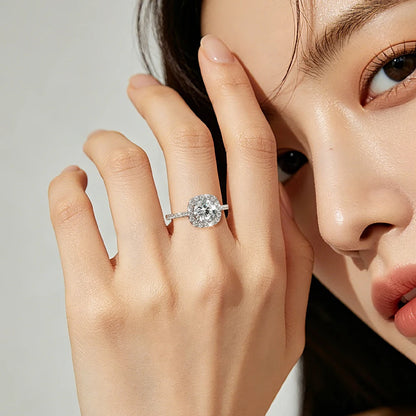 2ct Moissanite Engagement Ring | 8mm Square Halo 925 Sterling Silver | Diamonds Grace