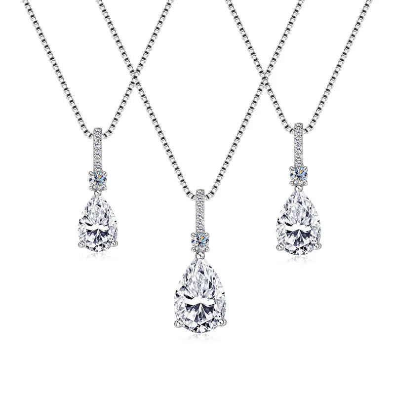 Pear Cut Moissanite Droplet Pendant Necklace VVS1 | 925 Silver | Diamonds Grace