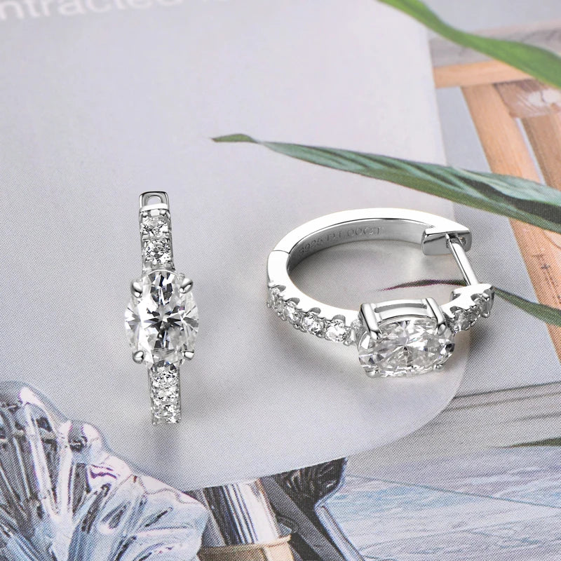 1ct Oval Moissanite Huggie Hoop Earrings | 925 Sterling Silver | Diamonds Grace